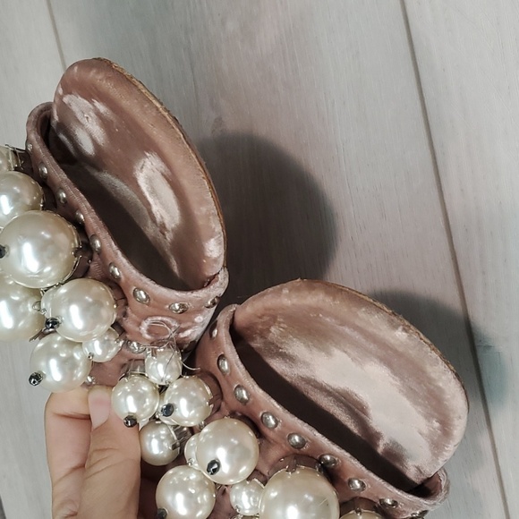 Miu Miu Burgundy Velvet Faux Pearl Embellished Flat Slides sz 37/6.5 - Picture 7 of 14